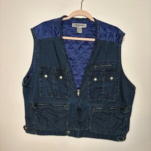 John Henry The Natural Spirit Denim Blue Outdoorsmen Vest Linen Blend Size Large